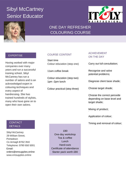 One Day Refresher Colouring Course.